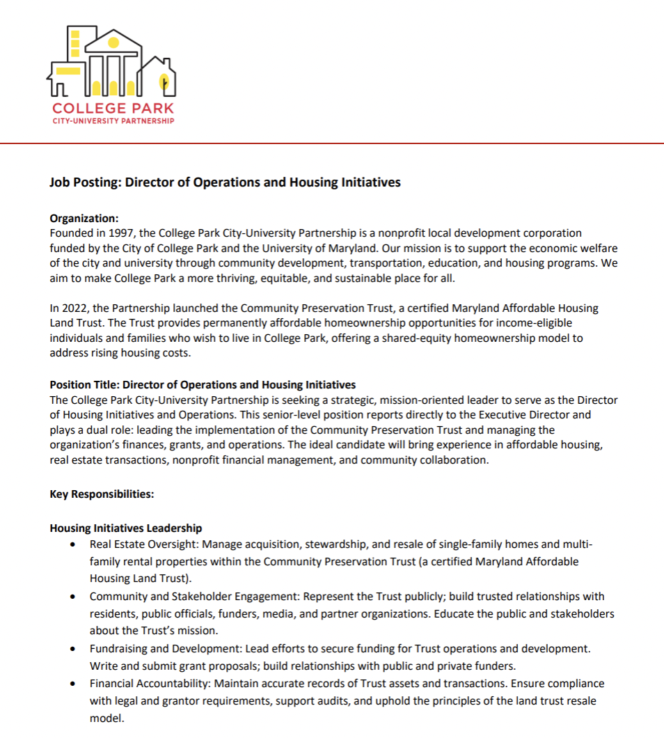 Opportunity: Director of Operations and Housing Initiatives